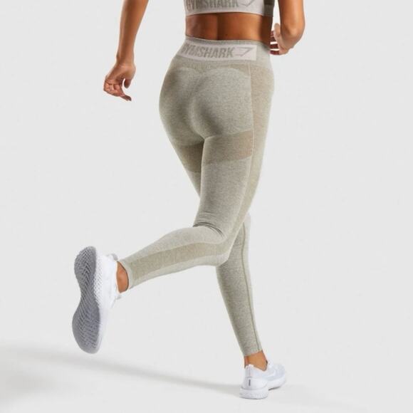 GYMSHARK Washed Khaki Marl/Blush Nude Flex High Waisted Active Leggings Size S - Picture 10 of 13